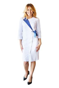 Халат женский А715 3/4 (экстра/белый/т.синий)