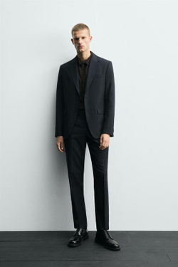 ZARA КОСТЮМНЫЕ БРЮКИ С УЗОРОМ «ГУСИНАЯ ЛАПКА», МОРСКОЙ СИНИЙ