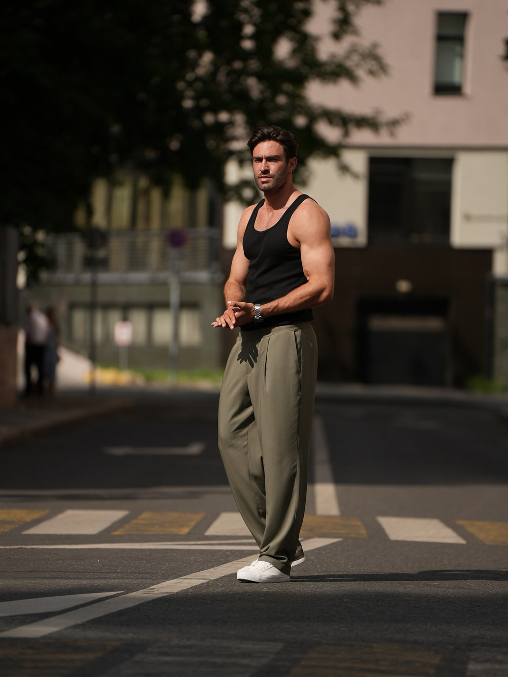 Брюки широкие легкие | olive