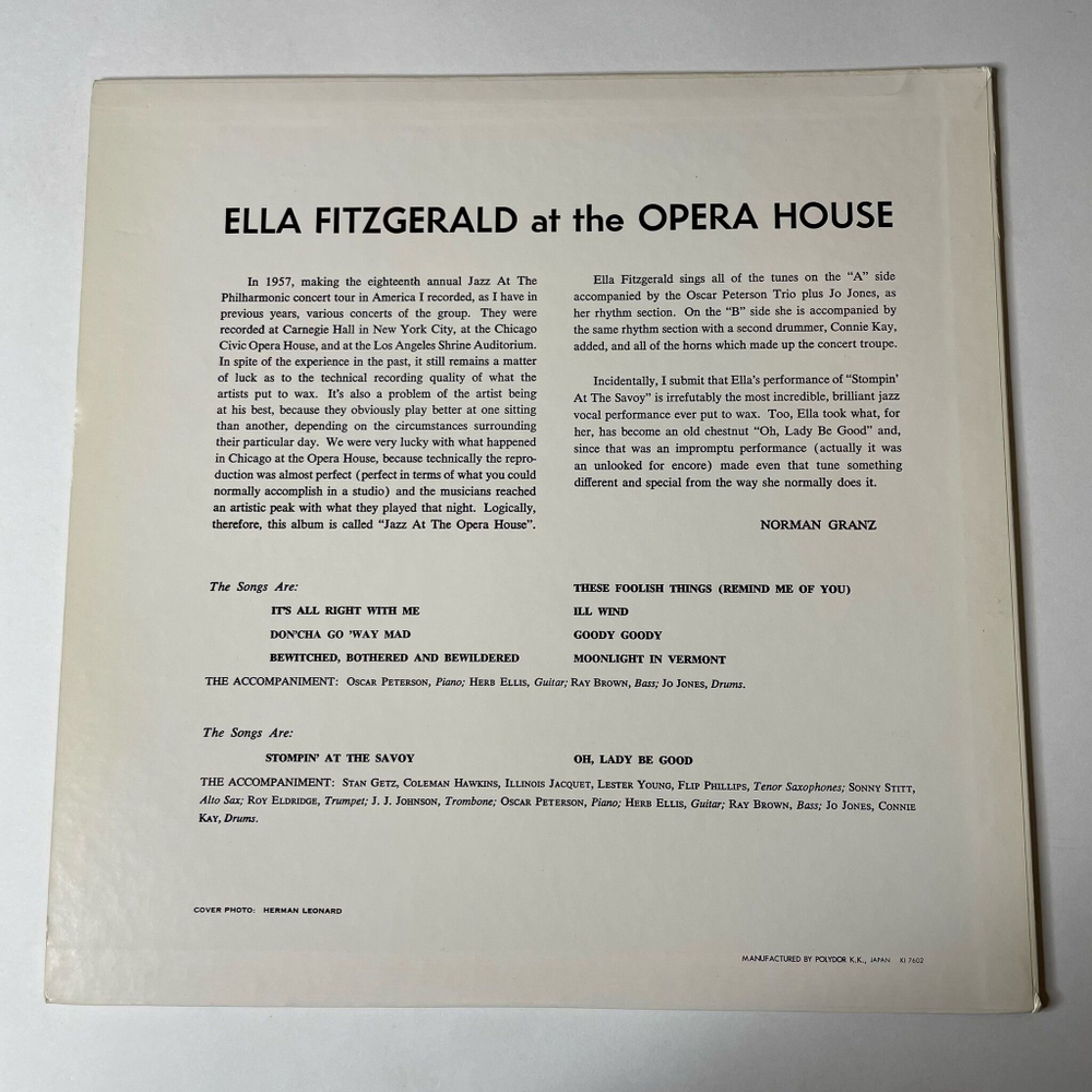 Винтажная виниловая пластинка LP Ella Fitzgerald Элла Фицджеральд At The Opera House (Japan 1976) (No Obi)