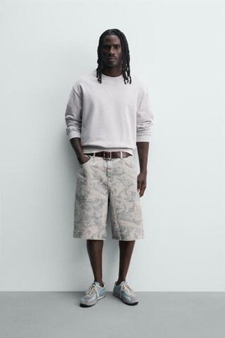 ZARA ШОРТЫ BAGGY С ПРИНТОМ ПЕЙСЛИ, ГОЛУБОЙ