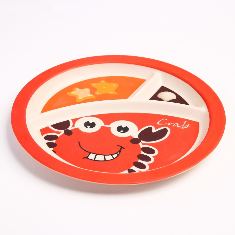 4591120 Набор детской бамбуковой посуды «Крабик»,тарелка, миска, кружка, приборы, 5 предметов