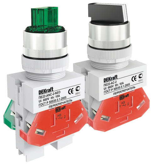 25057  Переключатель ПЕ22-ANC-2-GRN-NEO DEKraft