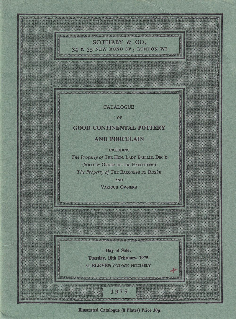 Каталог аукциона Sotheby's, Лондон, Европейская керамика и фарфор, включая предметы из частных коллекций от 18 февраля 1975 года