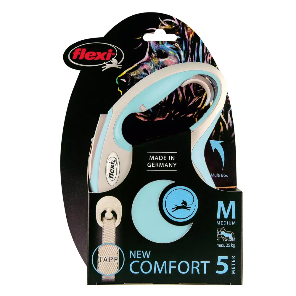 Рулетка flexi NEW LINE Comfort M (до 25 кг) лента 5 м серый/голубой Рулетка flexi NEW LINE Comfort M (до 25 кг) лента 5 м серый/голубой