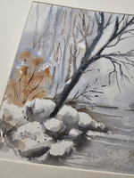 Картина авторская акварельная в паспарту 30х40 см на стену для интерьера "Предзимье"