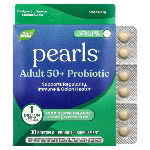Nature's Way, Pearls®, пробиотик для взрослых старше 50 лет, 1 млрд КОЕ, 30 капсул