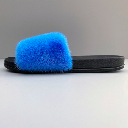 Шлепанцы из меха норки | Голубой