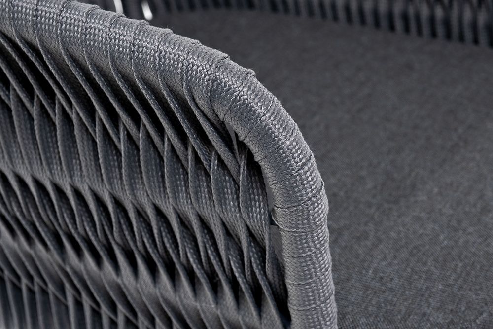 "Бордо" стул барный плетеный из роупа (колос), каркас из стали серый (RAL7022) муар, роуп серый 15мм, ткань темно-серая 027