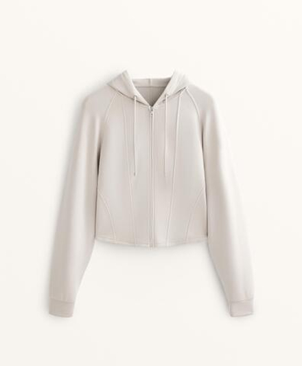 Oysho Приталенная укороченная куртка с капюшоном, серо-коричневый