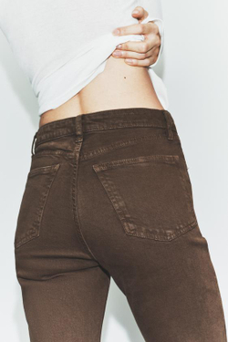 ZARA ДЖИНСЫ TRF CROPPED FLARE С ВЫСОКОЙ ПОСАДКОЙ, КОРИЧНЕВЫЙ