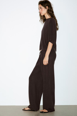 ZARA БРЮКИ WIDE-LEG ИЗ ТКАНИ С ЭФФЕКТОМ РУСТИК, ТЕМНО-КОРИЧНЕВЫЙ