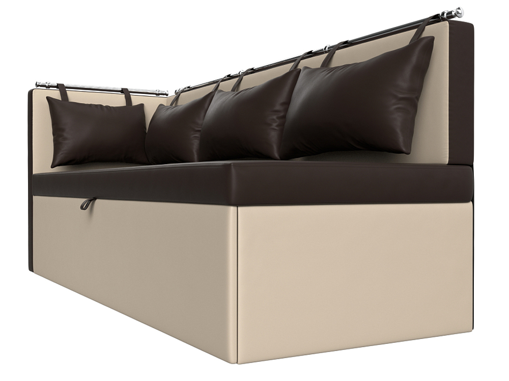 Диван кухонный прямой Метро с углом слева, Коричневый\Бежевый, Экокожа, 28572L