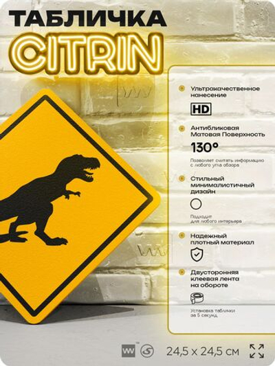 Табличка "зона тиранозавров" шуточная прикольная на дверь и стену, для офиса и дома, декоративный знак, 24,5х24,5 см, пластиковая, Айдентика Технолоджи