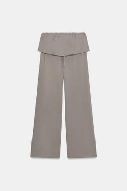 ZARA БРЮКИ ИЗ ПЛОТНОГО ХЛОПКА С ПОЯСОМ-КУШАКОМ, СЕРО-СИНИЙ