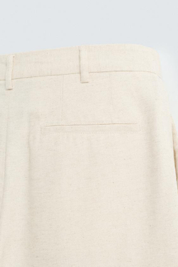 ZARA БРЮКИ ИЗ ХЛОПКА И ЛЬНА СО СКЛАДКАМИ, СВЕТЛО-БЕЖЕВЫЙ