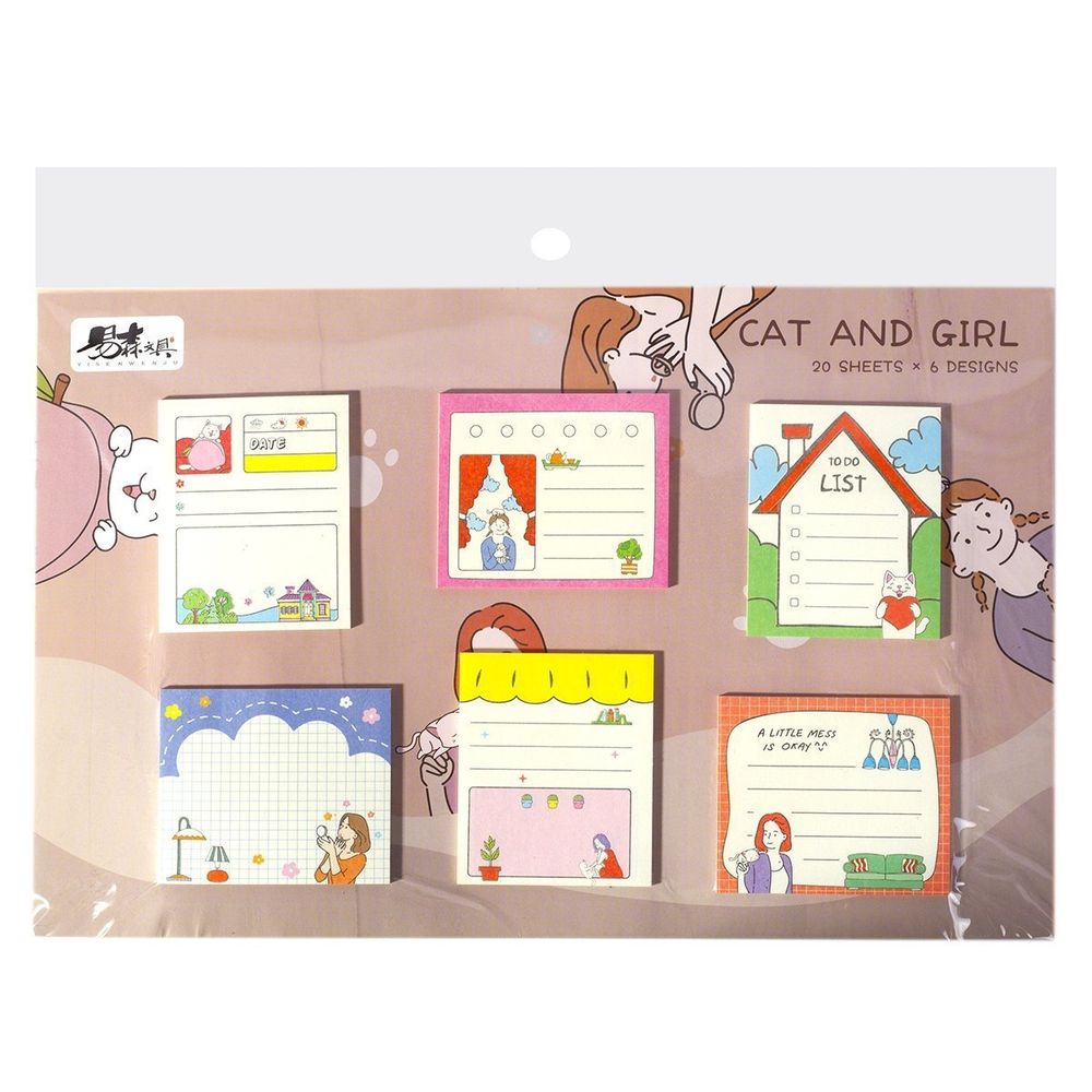 Набор блоков для записей с клеевым краем, Alingar, 6 шт - 50*60 мм, по 20 л., "Котики и девочки", (корич.фон), европодвес Набор блоков для записей с клеевым краем, Alingar, 6 шт - 50*60 мм, по 20 л., "Котики и девочки", (корич.фон), европодвес