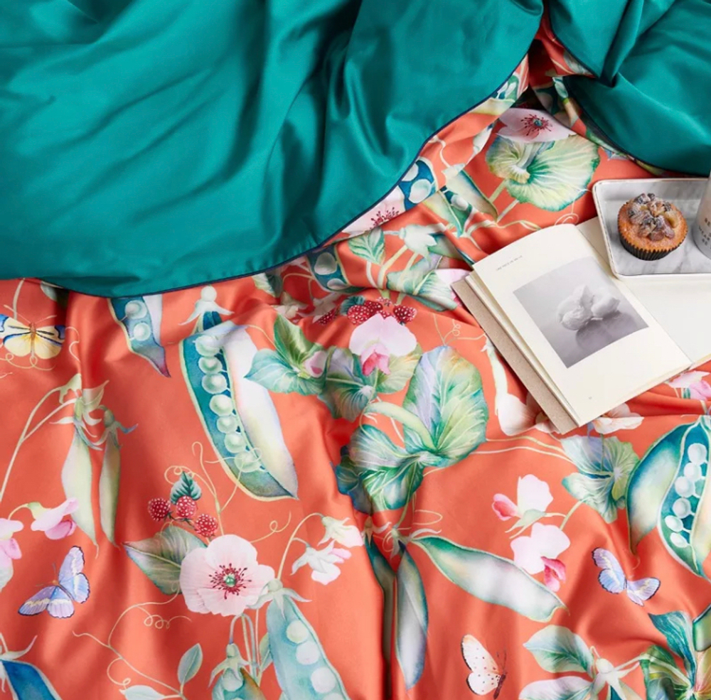 Постельное белье ЕВРО (двуспалка) Египедский Хлопок Оранжевый горох