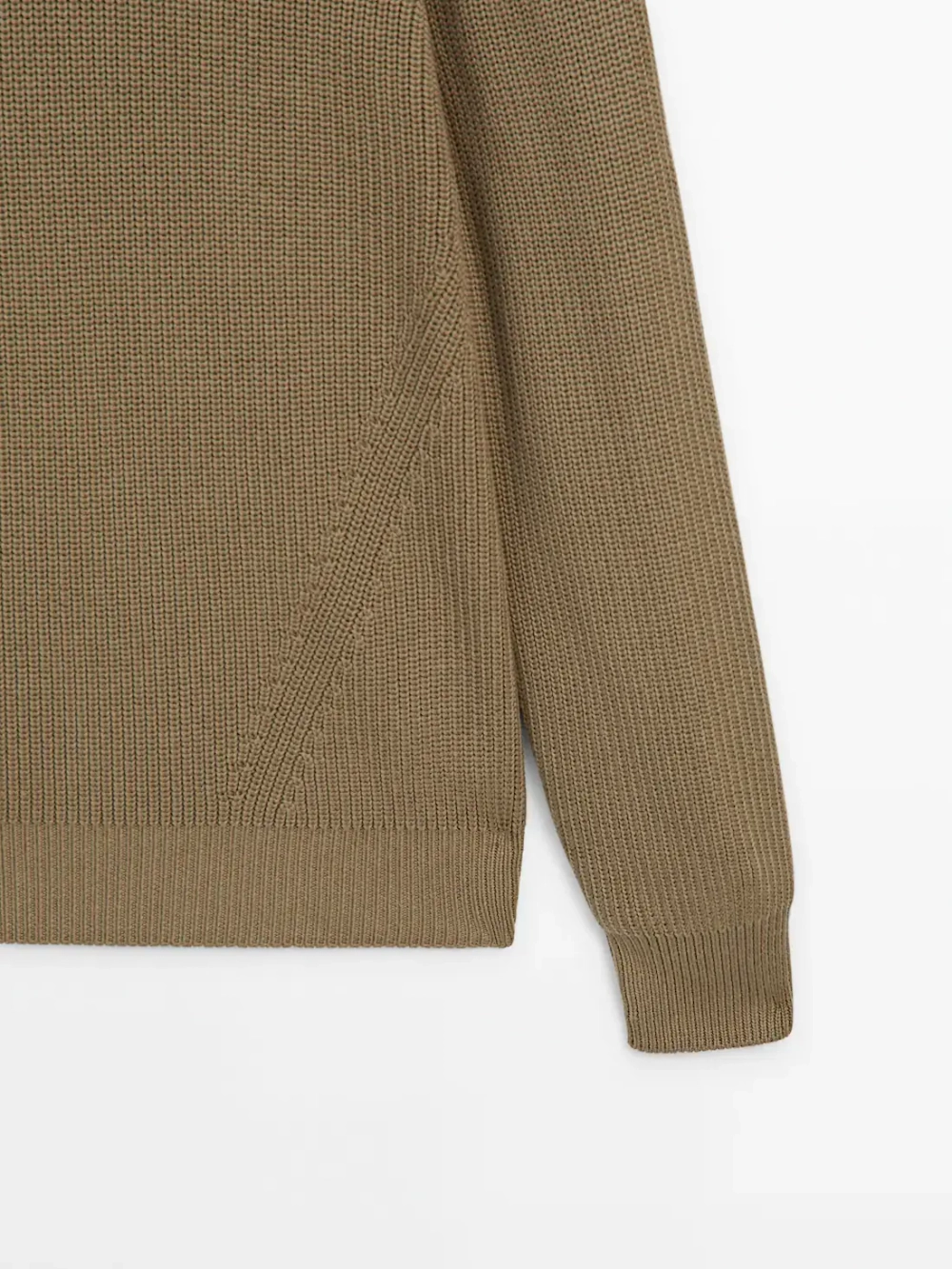 Massimo Dutti Свитер из хлопка букле с круглым вырезом, хаки