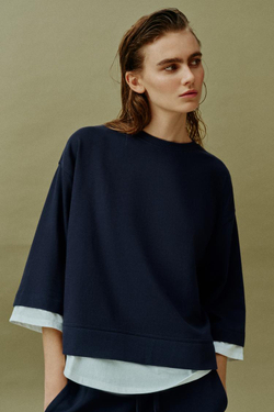 ZARA КОМБИНИРОВАННАЯ ТОЛСТОВКА С ДЛИННЫМИ РУКАВАМИ, МОРСКОЙ СИНИЙ