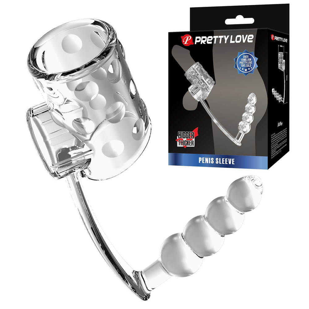 Прозрачная насадка на пенис и мошонку с анальным стимулятором Rilley