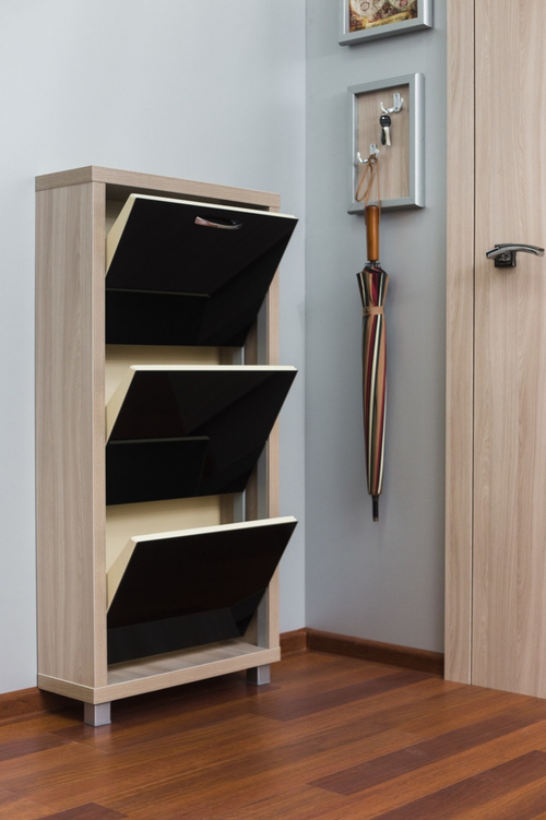 Обувница в прихожую компактная для обуви Люкс 3 черное стекло ясень шимо