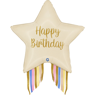 Звезда "Бежевая Happy Birthday с бахромой"