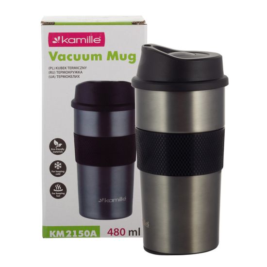 Термокружка 480 мл. из нержавеющей стали Kamille KM 2150A с TPR вставкой