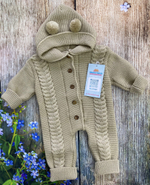 Комбинезон вязаный с капюшоном "Коса-К" (открытые ножки) (Цвет: Серый, Размер: 74)