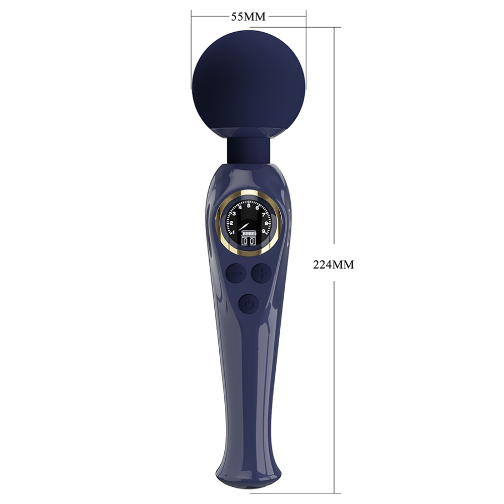 Темно-синий вибратор-wand 22,4см с дисплеем Pretty Love Skyler Massager Wand Dark Blue BW-055016LED-1