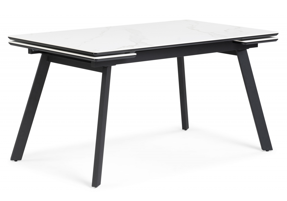 Керамический стол Woodville Норман 120(180)х80 snow (alpin) white, черный, ножки черные