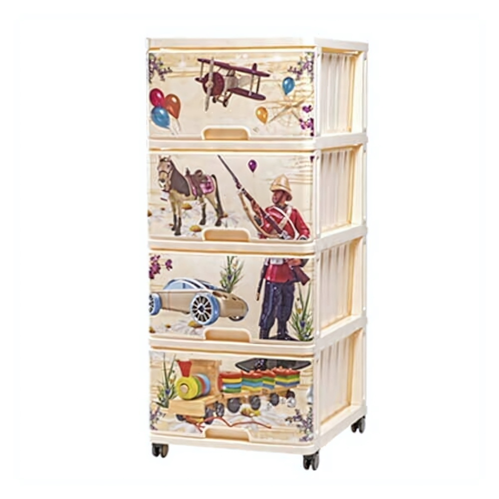 Комод 4 ящика с рис винтаж "Солдат, лошадка, аэроплан, поезд)