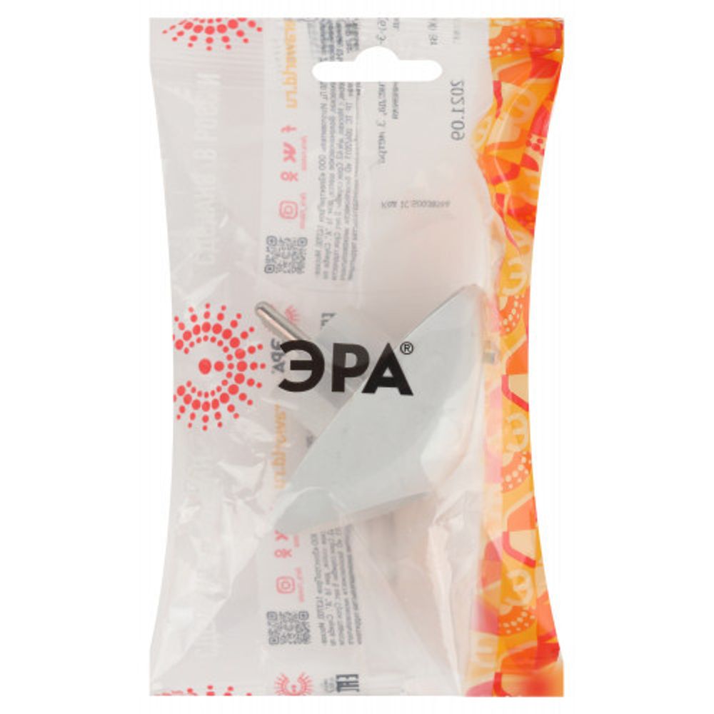 Разветвитель электрический ЭРА SPx-2-W на 2 розетки без заземления 10А белый