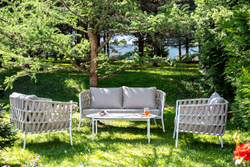 "Форли" лаунж-зона 4-местная плетеная из роупа (веревки), каркас алюминиевый светло-серый, роуп серо-коричневый