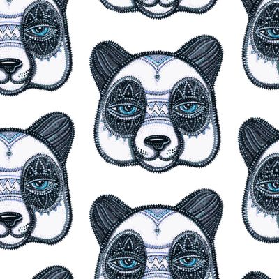 Панда детский узор Бохо на белом