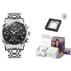 OLEVS Mechanical Movement Stainless Steel Watchband Watch Men"s Watches Black Dial