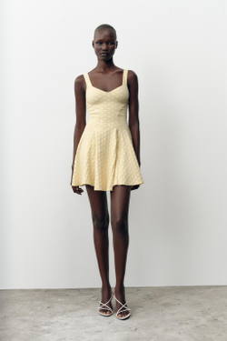 ZARA ПЛАТЬЕ-СКЕЙТЕР ИЗ ЭЛАСТИЧНОЙ ЖАККАРДОВОЙ ТКАНИ, ЖЕЛТЫЙ