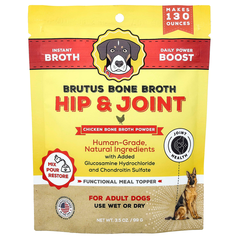 Brutus Bone Broth, Hip & Joint, порошок из бульона из куриных костей, для взрослых собак, 99 г (3,5 унции)