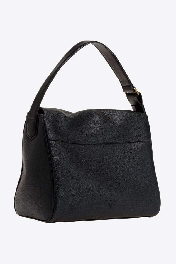 BIG LEAF BAG HOBO IN TUMBLED LEATHER - black