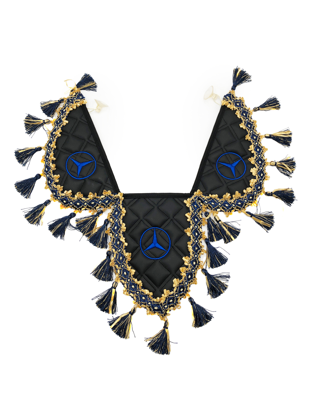 Вымпел тройной Mercedes (экокожа, черный с синими кисточками)