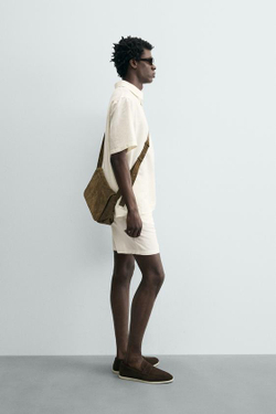 ZARA ШОРТЫ REGULAR FIT ИЗ КОНОПЛИ И ХЛОПКА, БЕЛЫЙ