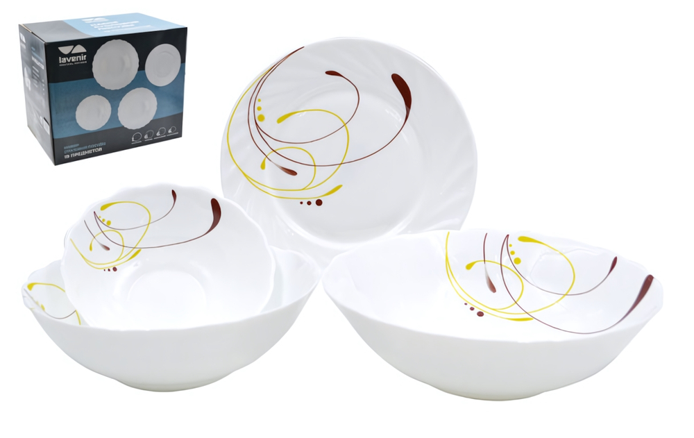 Сервиз столовый 19 предметов МОДЕНА (тарелка десертная 18см-6шт, салатник 12,5см-6шт,салатник 18см-6шт, салатник 20см-1шт)
