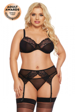 Комплект SoftLine Collection Marella бюстгальтер, стринги и пояс для чулок черный XXXL