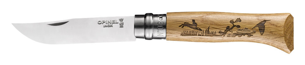 Нож Opinel №8, нержавеющая сталь, рукоять дуб, гравировка заяц