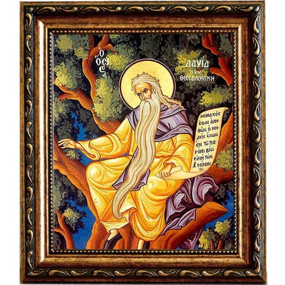 Давид Солунский (Фессалоникийский) Преподобный,  отшельник. Икона на холсте.