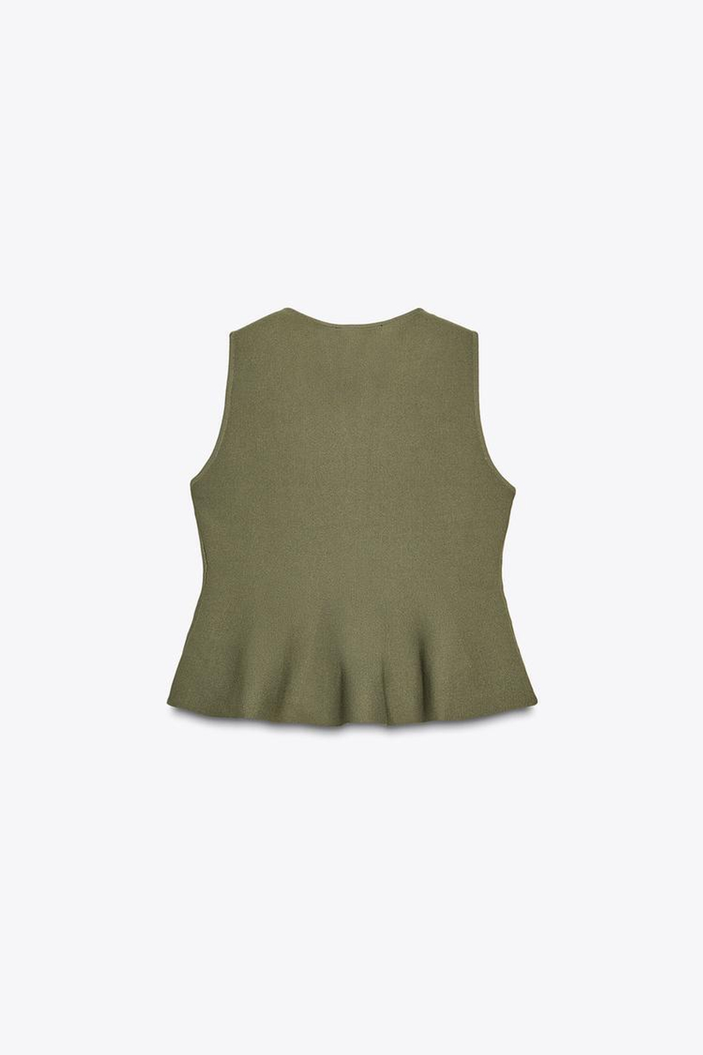 ZARA ТРИКОТАЖНЫЙ ТОП С БАСКОЙ, ХАКИ