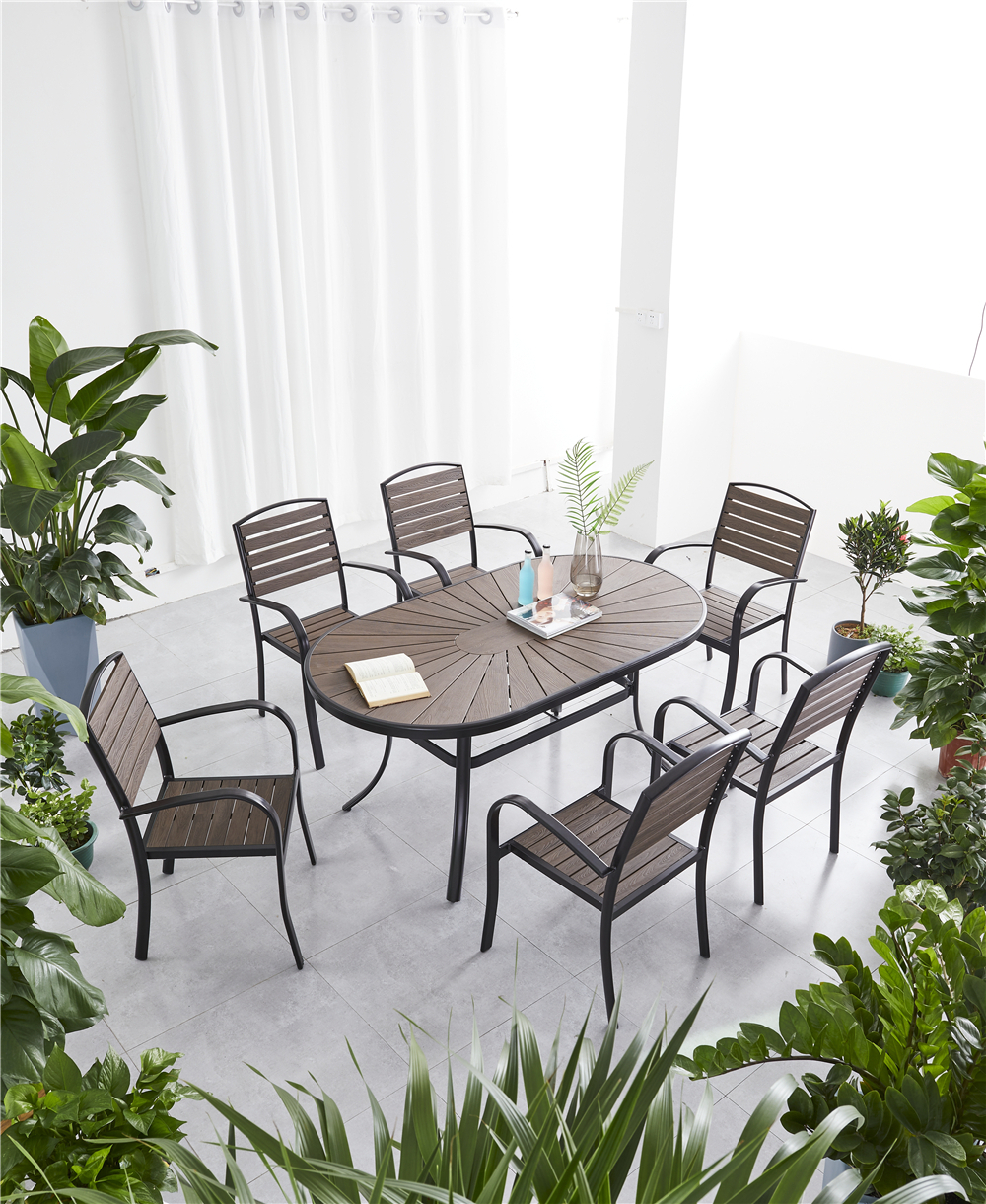 Алюминиевый овальный стол 160*90 ПОЛИВУД-4 «POLYWOOD-4» цвет каштан арт.1021