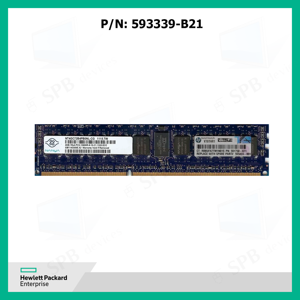 Модуль памяти HP 4Gb DDR3 Reg ECC HP Original PC3-10600R 595424-001 (591750-071) 593339-B21