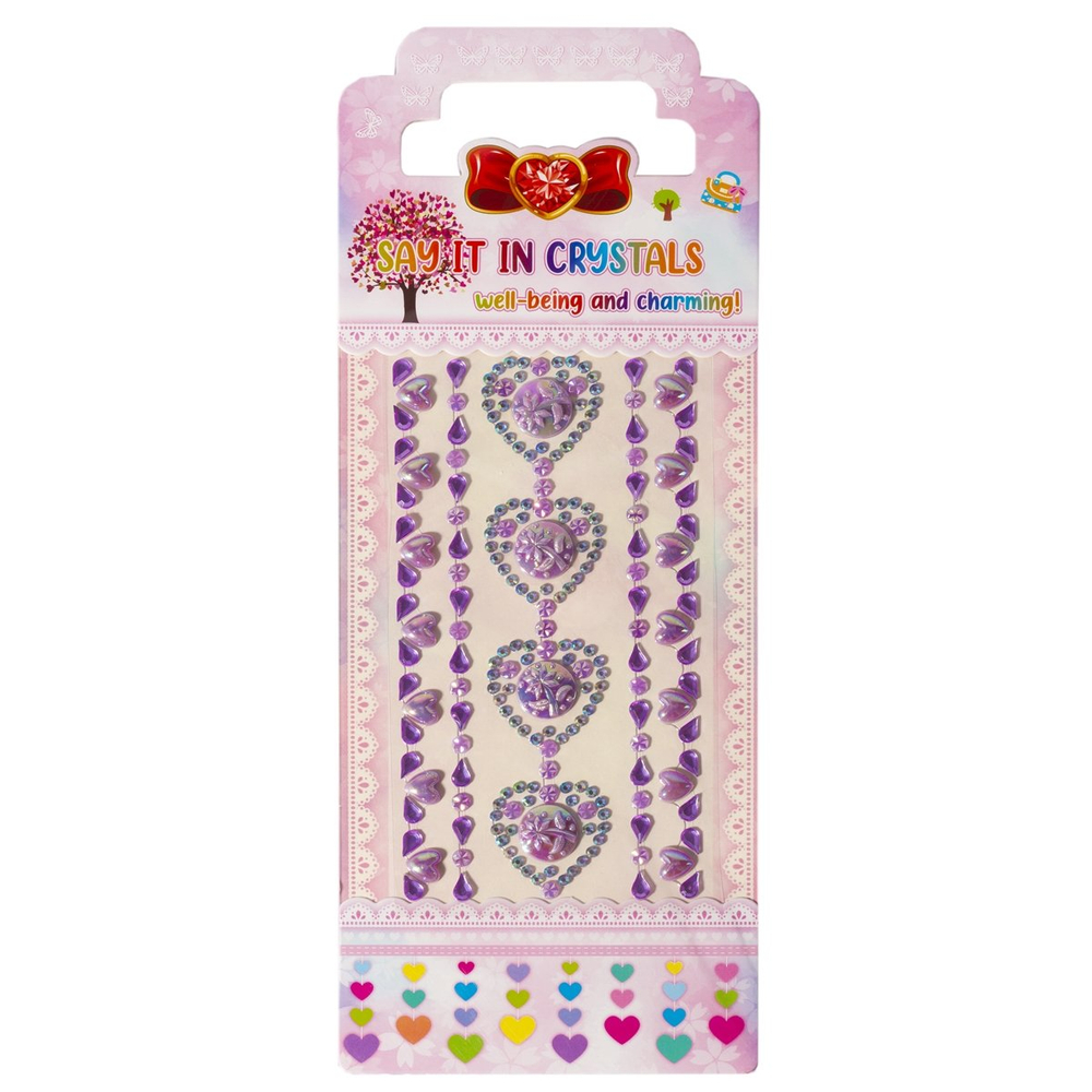 Наклейки-стразы Alingar, акриловые, "Яркие узоры", здездочки, сердечки, цветы, пакет с европодвесом