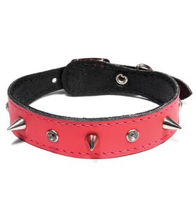 Ошейник-миди двойной с расширением и шипами кожаный, 14*310мм, Gamma